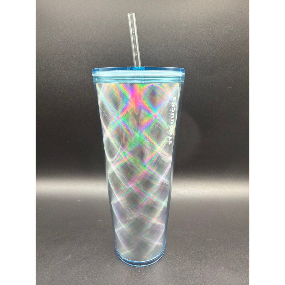 Starbucks 2024 Silver Metallic Holographic Star Checkered Venti Cold Cup